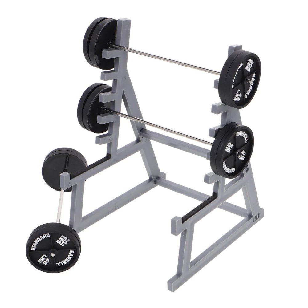 ibasenice Miniature Squat Rack Pen Holder with Barbell Pen, Dollhouse Gym Furniture, Office Desk Decor, Black Plastic, 6.29x4.72x3.93 Inches, Set of 4 for Home, Office, Car