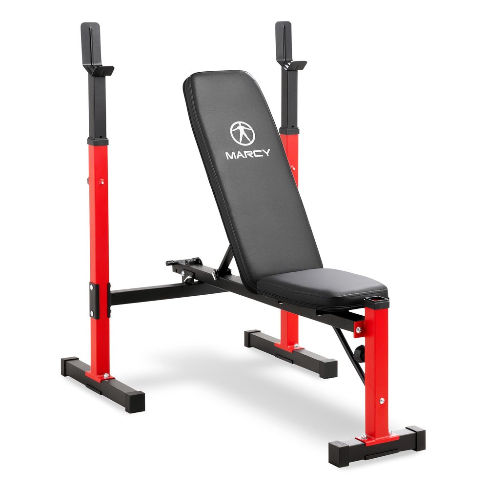 Marcy Foldable Deluxe Standard Weight Bench with Adjustable Back and Bar Catch, Personal Home Gym for Strength Training, Weightlifting MWB-5511