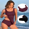 ANFILIA Tankini Tops for Women Tummy Control Swimwear Top High Waisted Ribbed Bathing Suits Tankinis Wine Red view 2