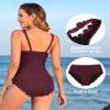ANFILIA Tankini Tops for Women Tummy Control Swimwear Top High Waisted Ribbed Bathing Suits Tankinis Wine Red view 3