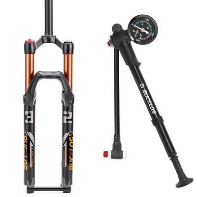 BUCKLOS 27.5 inch MTB Fork 120 mm Travel, Straight Rebound Adjust, 15mm100mm Axle Bike Fork & Bike Shock Pump for Front Air Suspension Fork Rear Shocks Bicycle Tire Pump