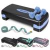 Aerobic Stepper Set with Dumbbells & Measuring Tape, Adjustable Height 2 Level Risers Workout Exercise Step Platform, Blue Black, the Ultimate Gift for a Joyful Holiday and Merry Christmas view 1