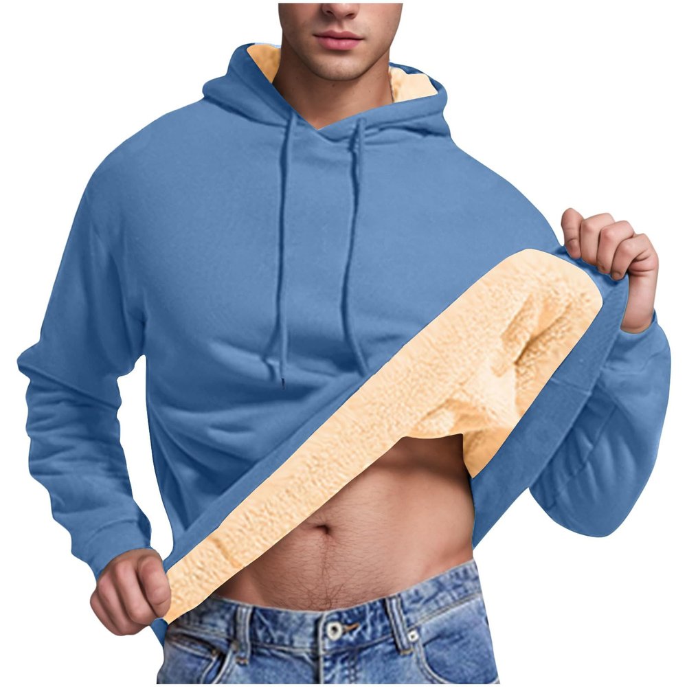 XUNRYAN Fall Mens Fashion Hoodies Sweatshirts Fleece Pullover Thick Thermal Tops Winter Warm Hooded Sherpa Shirts Jackets Outwear