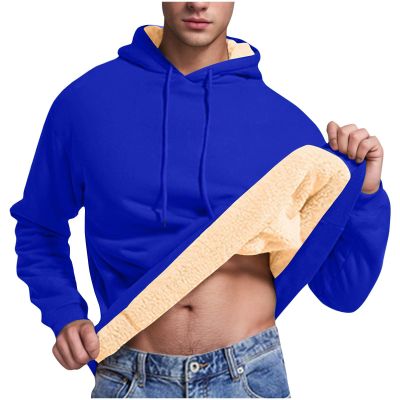 XUNRYAN Hoodies for Men Heavyweight Fleece Sweatshirt Thick Pullover Warm Hooded Sherpa Jackets Long Sleeve Shirts Outerwear