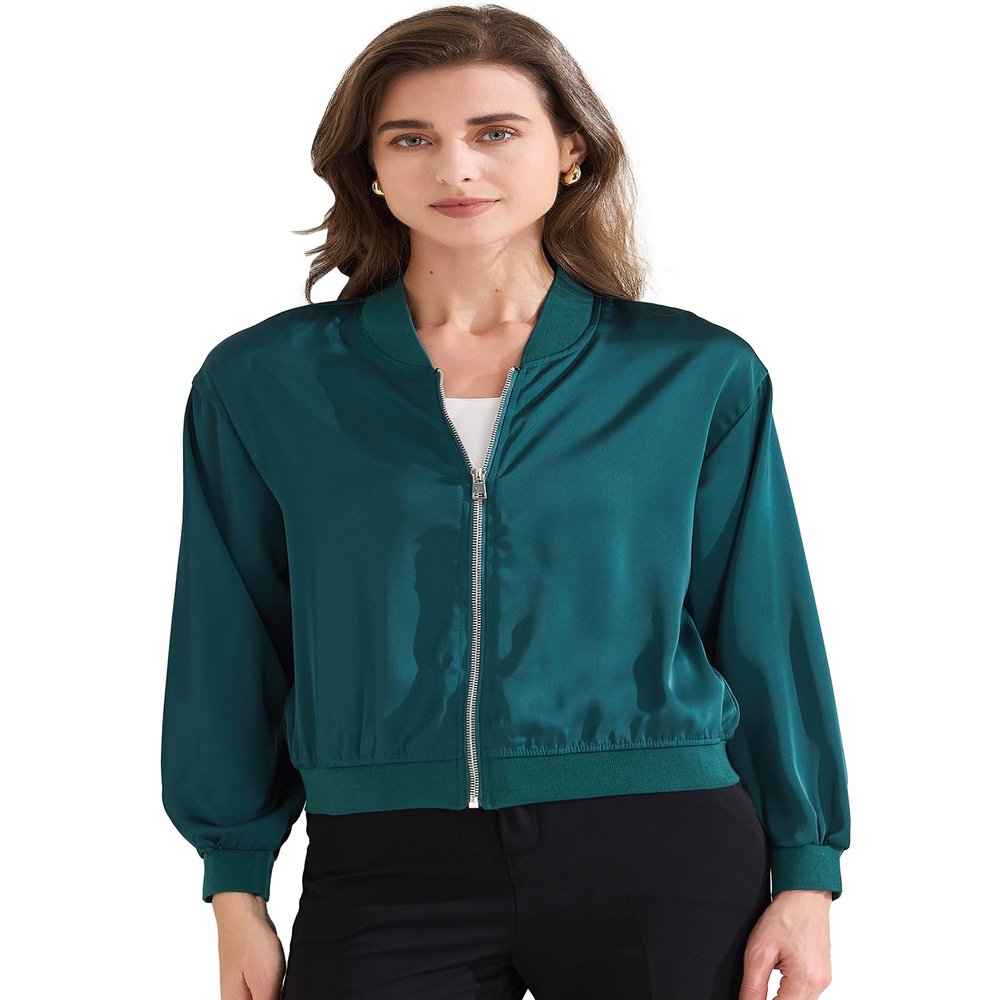 Allegra K Women's Jacket Zip Up Coat Long Sleeve Outerwear Casual Lightweight Top X-Small Blue Green
