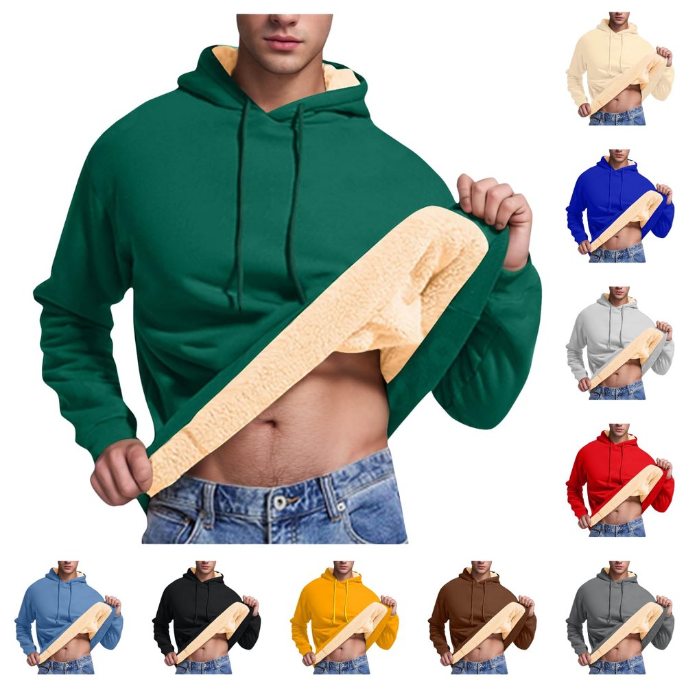 XUNRYAN Hoodies for Men Heavyweight Fleece Sweatshirt Thick Pullover Warm Hooded Sherpa Jackets Long Sleeve Shirts Outerwear