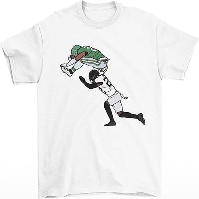 RatTrapTees Saquon Barkley Backwards Hurdle Football T-Shirt (US, Alpha, X-Large, Regular, Regular, White)