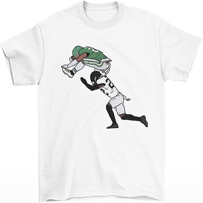 RatTrapTees Saquon Barkley Backwards Hurdle Football T-Shirt (US, Alpha, X-Large, Regular, Regular, White)