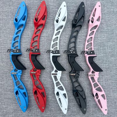 25" F-Interface Recurve Bow Riser Aluminum Alloy Bow Handle Suitable for 66/68/70/72inch Bows American Hunting Right Handed Bow Grip for Outdoor Archery Shooting (Blue)