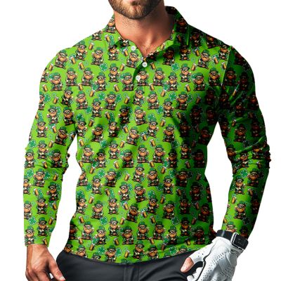 SQPO Men's Polo Shirt Long Sleeve St. Patrick's Day Wicking Quick Dry 3 Button Golf Shirt Fishing Outdoor Casual Collar Shirt Xx-Large