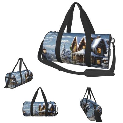 Gym Bags Small Christmas Winter Happy Scene Duffel Bag Overnight Bag with Shoe Compartment Carryon Bag for Men Women