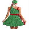 Moggemol Christmas Santa Claus Costume for Women Sequins Dance Dress with Santa Hat Xmas Party Outfit Dancewear Green X-Large view 2