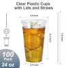 Dealusy 100 Pack - 24 oz Clear Plastic Cups with Lids and Straws view 2