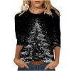 2024 Christmas Shirts for Women Christmas Tree T-Shirts Xmas Gifts 3/4 Length Sleeve Tops Graphic Tees Tunic Pullover view 1
