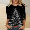 2024 Christmas Shirts for Women Christmas Tree T-Shirts Xmas Gifts 3/4 Length Sleeve Tops Graphic Tees Tunic Pullover view 2
