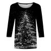2024 Christmas Shirts for Women Christmas Tree T-Shirts Xmas Gifts 3/4 Length Sleeve Tops Graphic Tees Tunic Pullover view 3