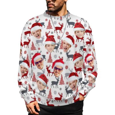 M YESCUSTOM Custom Mens Ugly Christmas Sweaters Personalized Face Sweater for Men Women Funny Knit Pullover Sweatshirt(S-5XL)