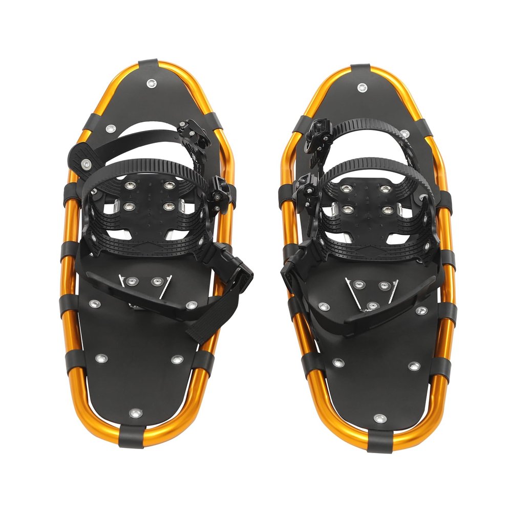 25 Inch Snowshoes & Trekking Poles Bundle for Men, Women, and Youth, All Terrain Snow Shoes with Adjustable Binding, Carry Bag and Lightweight Aluminum Walking & Hiking Poles (Gold B)
