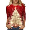 2024 Christmas Shirts for Women Christmas Tree T-Shirts Xmas Gifts 3/4 Length Sleeve Tops Graphic Tees Tunic Pullover view 1