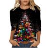 2024 Christmas Tree Shirts for Women Plus Size T-Shirts Xmas Gifts 3/4 Length Sleeve Tops Graphic Tees Tunic Pullover Holiday Outfit view 1