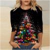 2024 Christmas Tree Shirts for Women Plus Size T-Shirts Xmas Gifts 3/4 Length Sleeve Tops Graphic Tees Tunic Pullover Holiday Outfit view 2