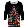 2024 Christmas Tree Shirts for Women Plus Size T-Shirts Xmas Gifts 3/4 Length Sleeve Tops Graphic Tees Tunic Pullover Holiday Outfit view 3