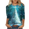 2024 Christmas Shirts for Women Christmas Tree T-Shirts Xmas Gifts 3/4 Length Sleeve Tops Graphic Tees Tunic Pullover view 1
