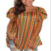 Afibi Womens Print Shirt African Dashiki Short Sleeve V Neck Loose Tunic Tops (XXX-Large, Green) view 1