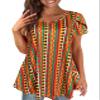 Afibi Womens Print Shirt African Dashiki Short Sleeve V Neck Loose Tunic Tops (XXX-Large, Green) view 2