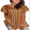 Afibi Womens Print Shirt African Dashiki Short Sleeve V Neck Loose Tunic Tops (XXX-Large, Green) view 3