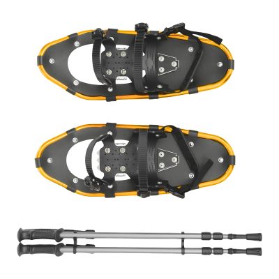 21 Inch Snowshoes & Trekking Poles Bundle for Men, Women, and Youth, All Terrain Snow Shoes with Adjustable Binding, Carry Bag and Lightweight Aluminum Walking & Hiking Poles (Gold B)
