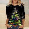 2024 Christmas Shirts for Women Christmas Tree T-Shirts Xmas Gifts 3/4 Length Sleeve Tops Graphic Tees Tunic Pullover view 2
