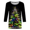 2024 Christmas Shirts for Women Christmas Tree T-Shirts Xmas Gifts 3/4 Length Sleeve Tops Graphic Tees Tunic Pullover view 3