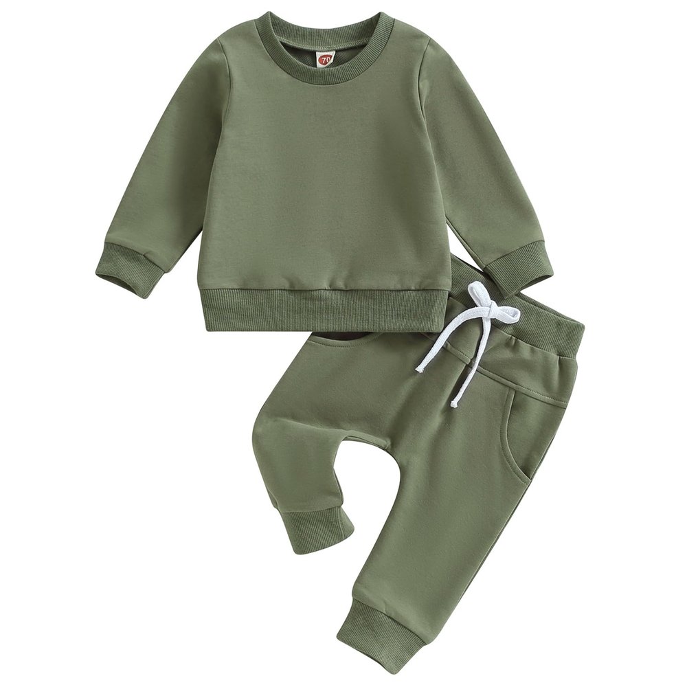 Tiacham Tiaham Baby Boy Clothes Girl Outfits Fashion Sweatshirt Sweat Pant Kids Toddler Tops Pant Sets (Olive Green, 0-6 Months)