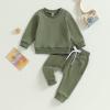 Tiacham Tiaham Baby Boy Clothes Girl Outfits Fashion Sweatshirt Sweat Pant Kids Toddler Tops Pant Sets (Olive Green, 0-6 Months) view 2