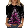 2024 Christmas Shirts for Women Christmas Tree T-Shirts Xmas Gifts 3/4 Length Sleeve Tops Graphic Tees Tunic Pullover view 1