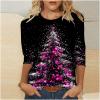 2024 Christmas Shirts for Women Christmas Tree T-Shirts Xmas Gifts 3/4 Length Sleeve Tops Graphic Tees Tunic Pullover view 2