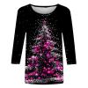 2024 Christmas Shirts for Women Christmas Tree T-Shirts Xmas Gifts 3/4 Length Sleeve Tops Graphic Tees Tunic Pullover view 3