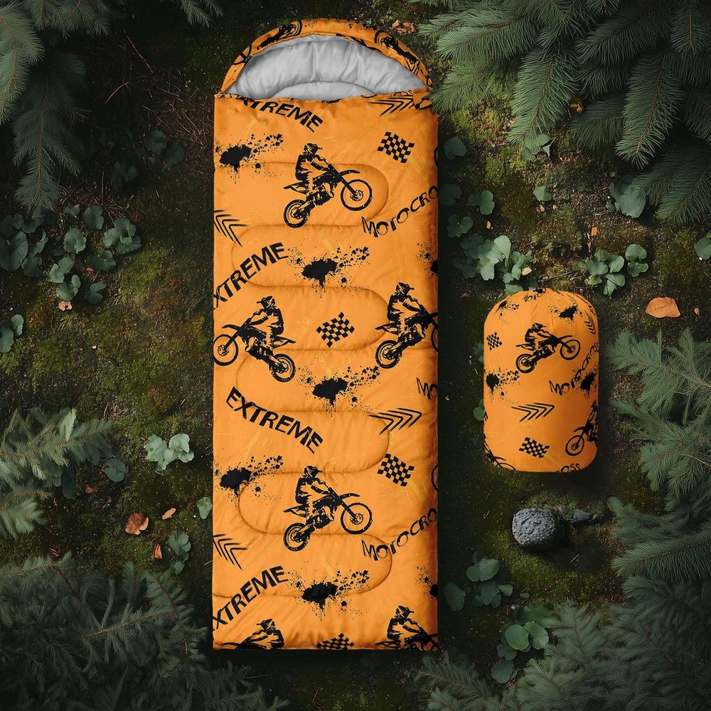 Axolotl Dirt Bike Sleeping Bag for Boys,Motorcycle Sleeping Mat with Checkerboard Carry Bag for Men Women,Portable and Lightweight Camping Stuff for 3 Season Traveling Outdoors Hiking Camping