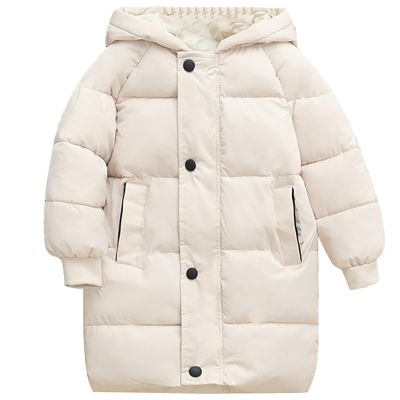 Kids Winter Coat Boys Girls Long Lightweight Hooded Puffer Jacket Thicken Warm Padded Down Coat (Beige #1, 4-5 Years)