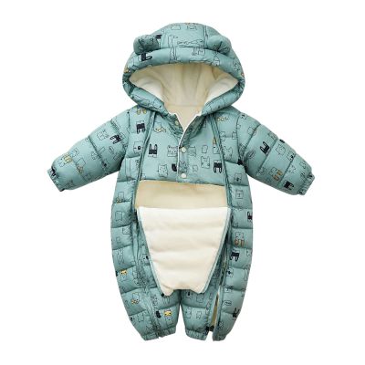 AIMAOMI Newborn Snowsuit Baby Winter Snowsuit Coat Romper Outwear Hooded Footie Toddler Girl (Green, 0-3 Months)