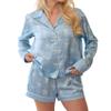 Adoeren Women Christmas Santa Pajama Shorts Set Colorful Graphic Bow Pjs Long Sleeve Shirt Shorts 2Piece Holiday Loungewear(Bow String Blue,S) view 1