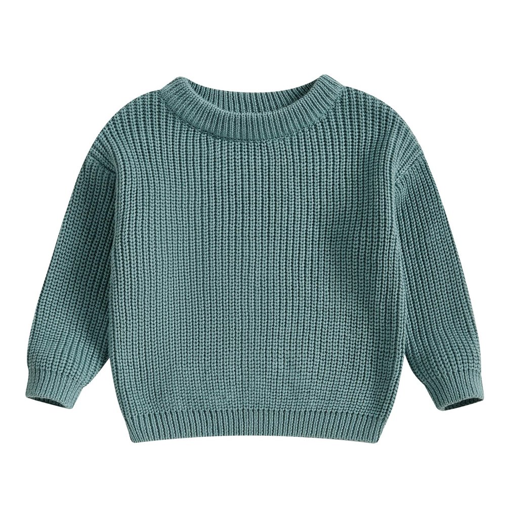 Karwuiio Toddler Baby Girl Boy Knit Sweater Round Neck Long Sleeve Pullover Sweatshirt Fall Winter Clothes (Lake Green, 12-18 Months)