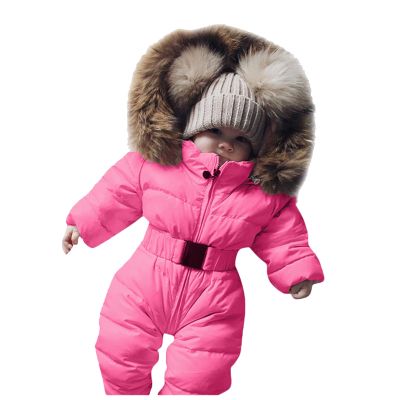 AIMAOMI Baby Snowsuit Newborn Winter Unisex Jumpsuit Infant Hooded Double Zipper Romper Girls (Hot Pink, 18-24 Months)