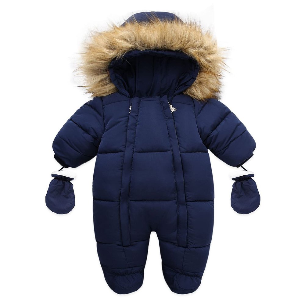 AIMAOMI Baby Boys Snowsuit Newborn Baby Girls Winter Coat Toddler Clothes Winter Waterproo Coats (Navy, 6-12 Months)