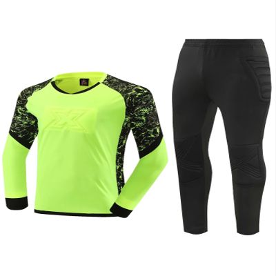 dPois Kids Boys Soccer Goalie Shirt Padded Goalkeeper Jersey Tops with Sweatpants Youth Long Sleeve Sportwear Fluorescent Green 7-8 Years
