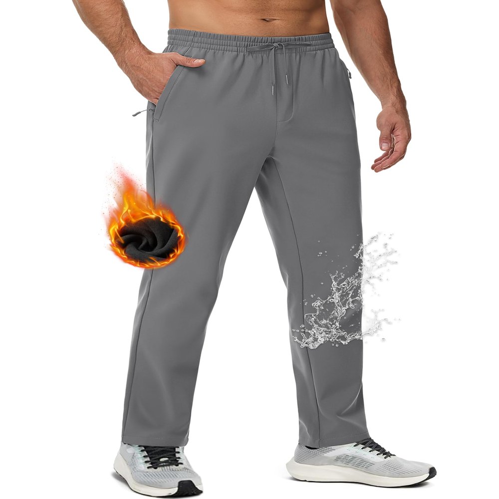 MAGCOMSEN Men's Thermal Sweat Pants with Pockets Winter Warm Fleece Lined Pants for Athletic Outdoor Hiking Medium Grey 40