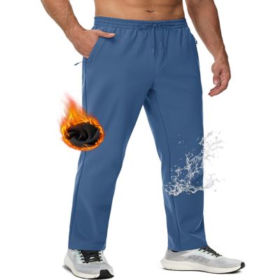 MAGCOMSEN Men's Fleece Lined Sweatpants Softshell Insulated Pants Winter Waterproof Pants Exercise Workout Sky Blue 32