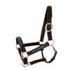 Fancy Stitched Padded Cushioned Leather Horse Halter - Brass Buckles Adjustable Chin Throat Snap Halter Replaceable Crownpeice Quick Release Black Full with Hardware Full Size M25