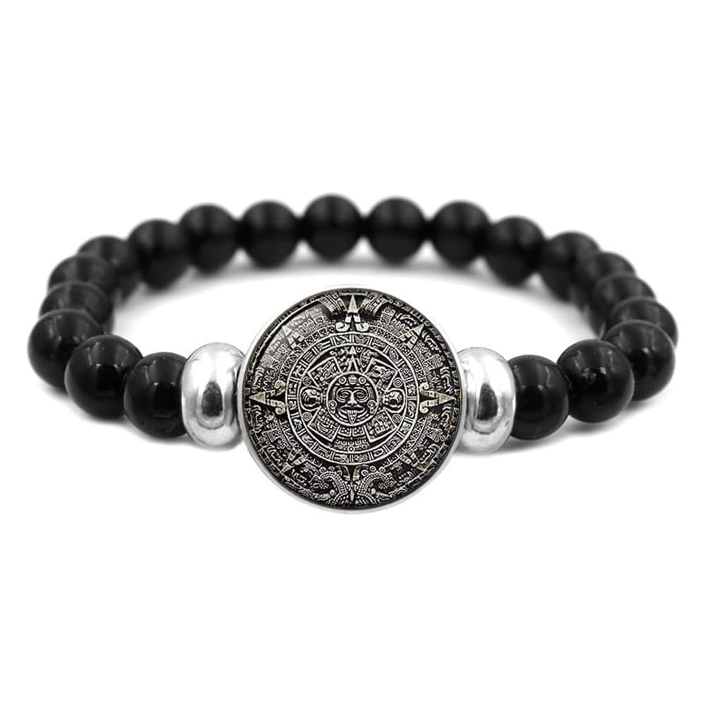 BOMUKE Aztec Calendar Mexico Art Leather Bracelet for Women Men